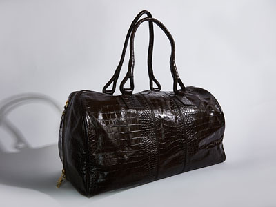 Dark brown croc calf leather drivers holdall