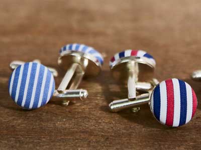 Custom-made fabric covered sterling silver cufflinks